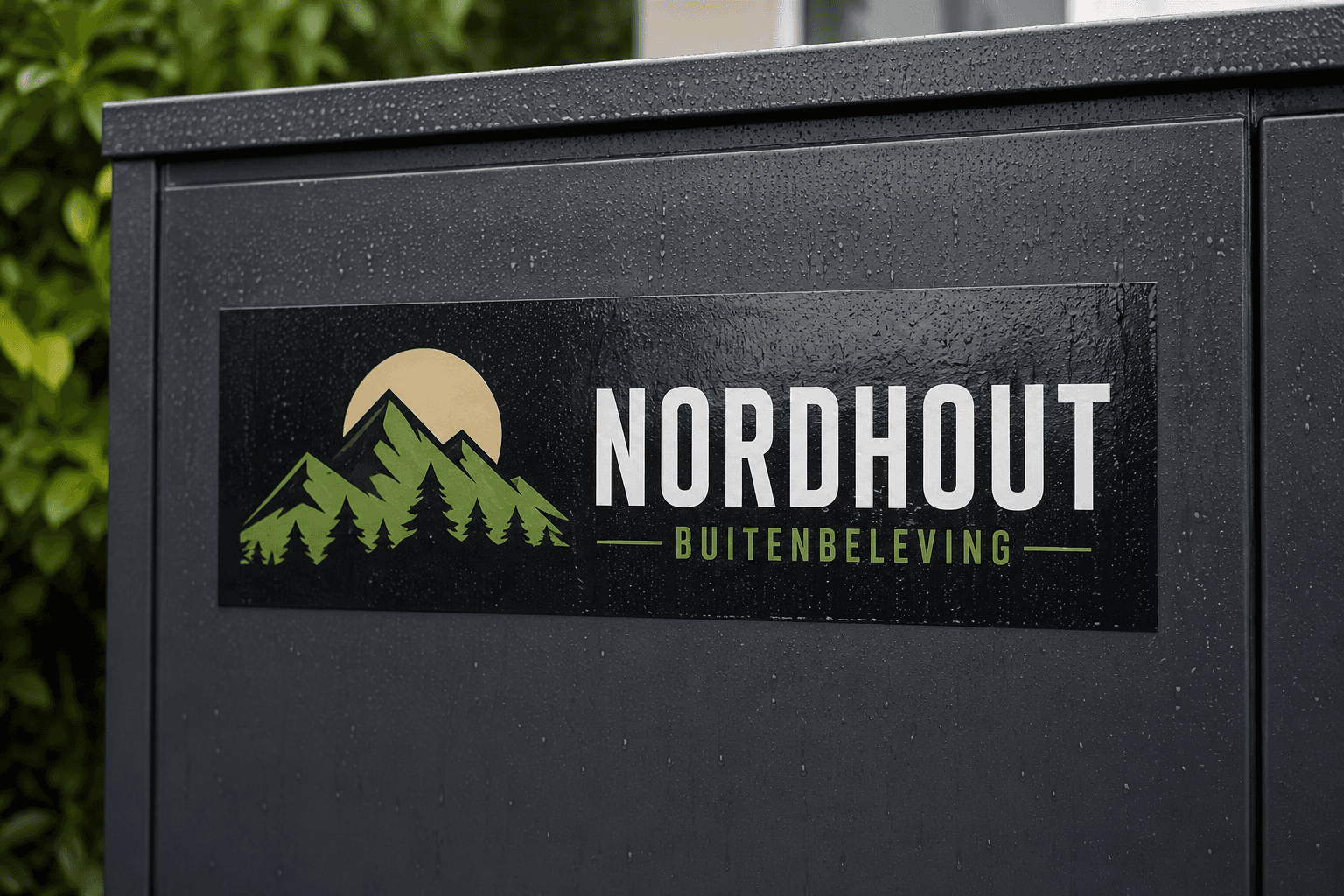 Outdoor vinyl-stickers — Nordhout buitenkast met premium 80μ vinyl op gevel-paneel